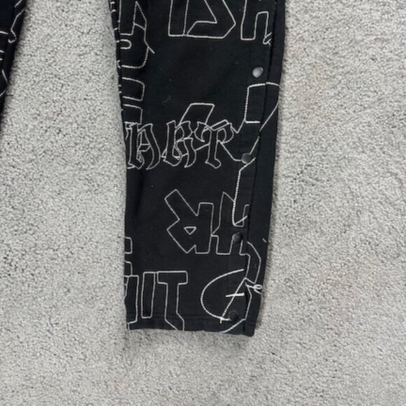 Black All Over Embroidered Stitched Graphic Messaging Drawstring Joggers -Size S - Picture 4 of 9